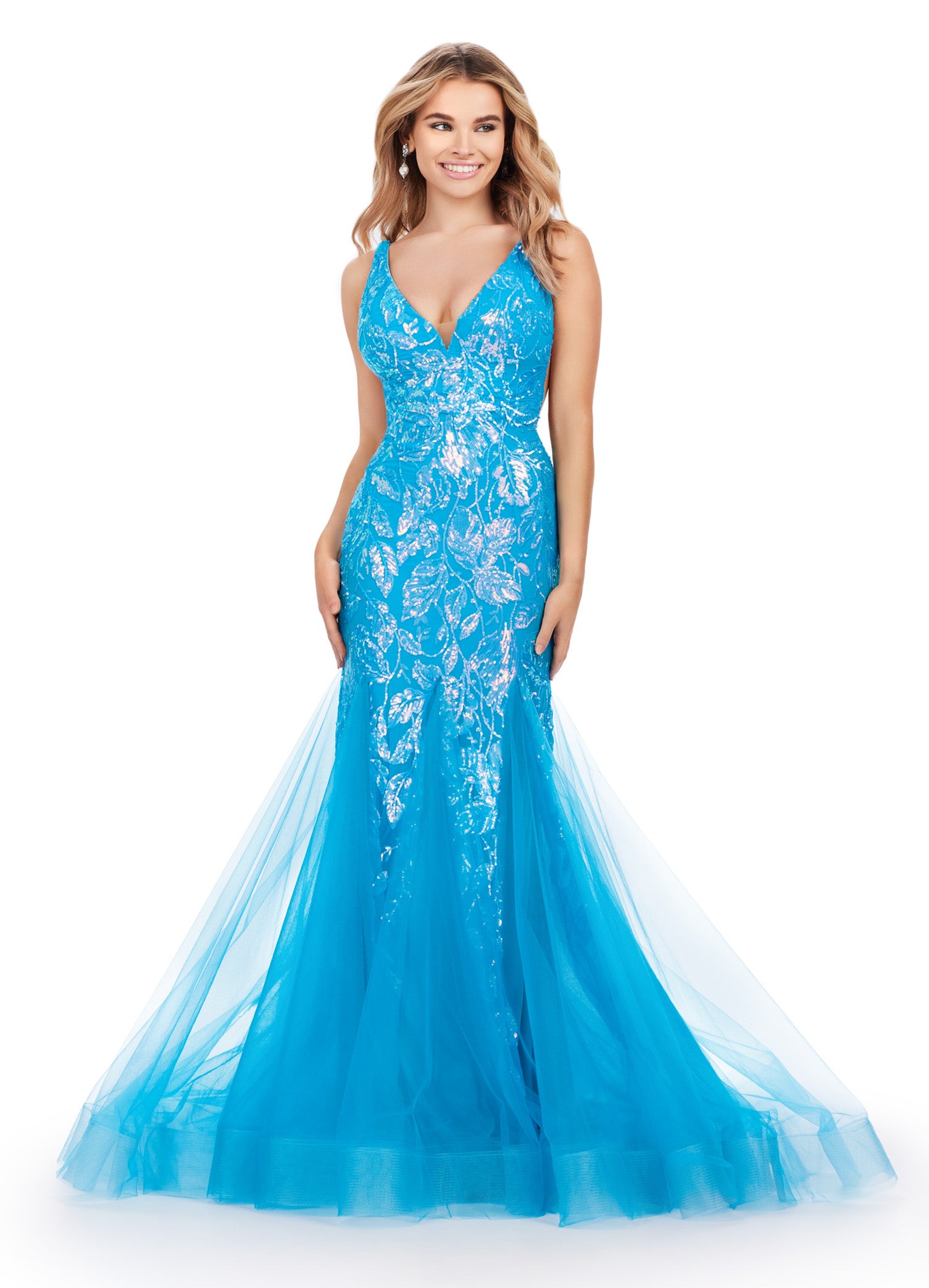 T252024 Leah - Dramatic Sequin Lace Mermaid Gown with Plunging