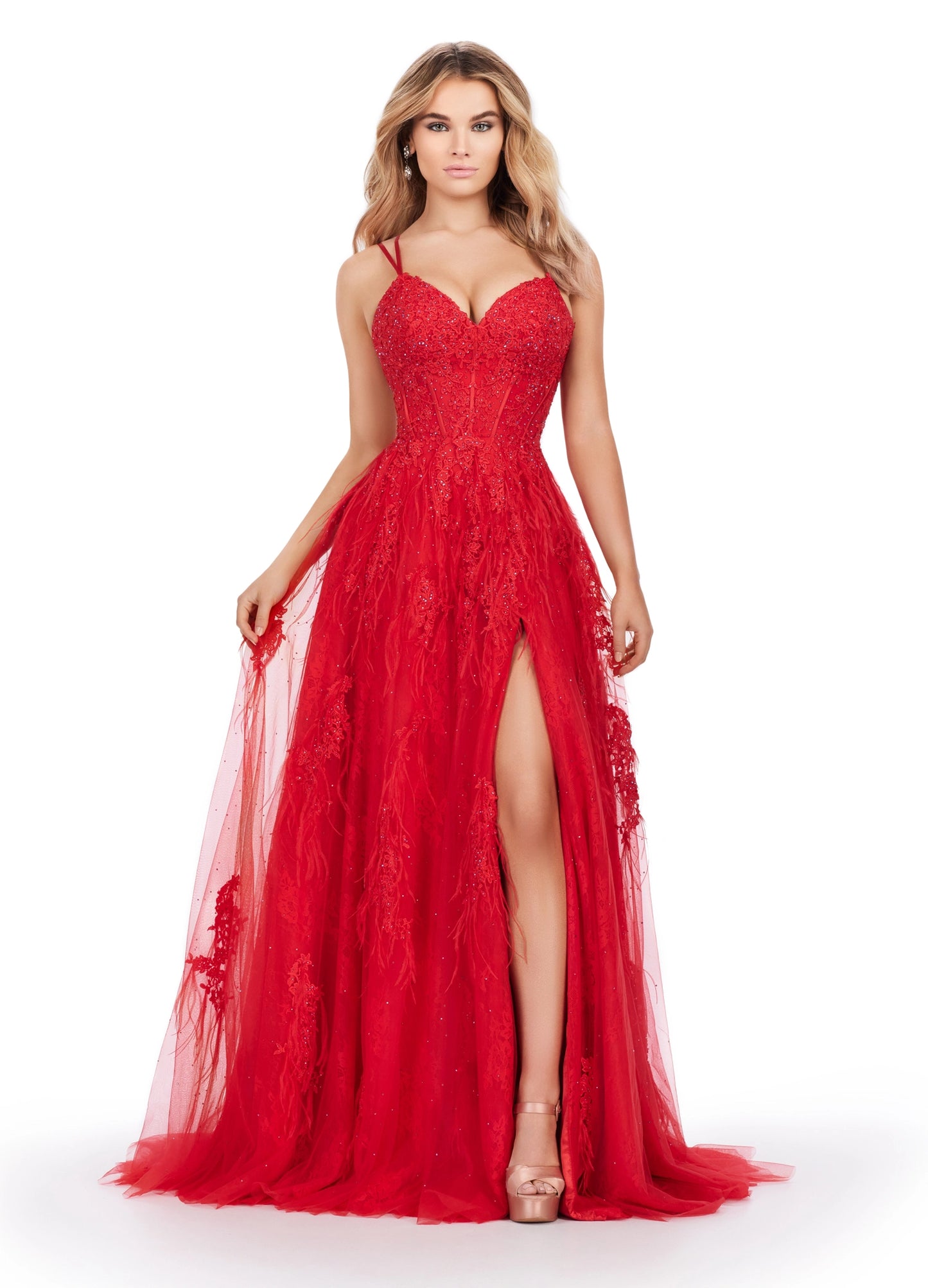 You love the red #sherrihill Lace Corset Gown, so of course we had to get  the black! She's even got optional feather cuffs, for a Frenc
