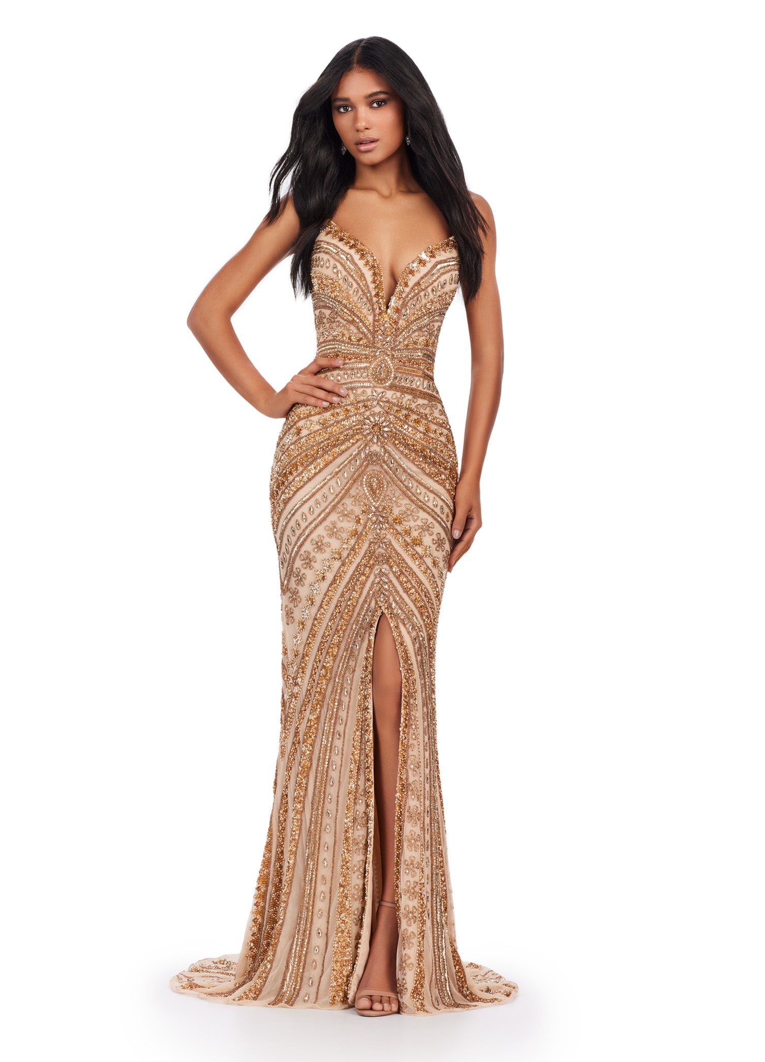 Ashley Lauren 11488 Long Prom Dress Fully Beaded Strapless Gown Sweeth –  Glass Slipper Formals