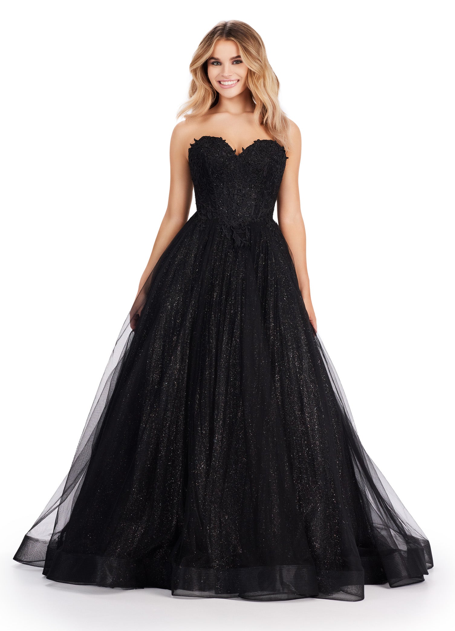 Ashley Lauren 11518 Long Prom Dress Corset Glitter Tulle Ball Gown Plus  Size Sweetheart Neckline Formal Pageant Gown