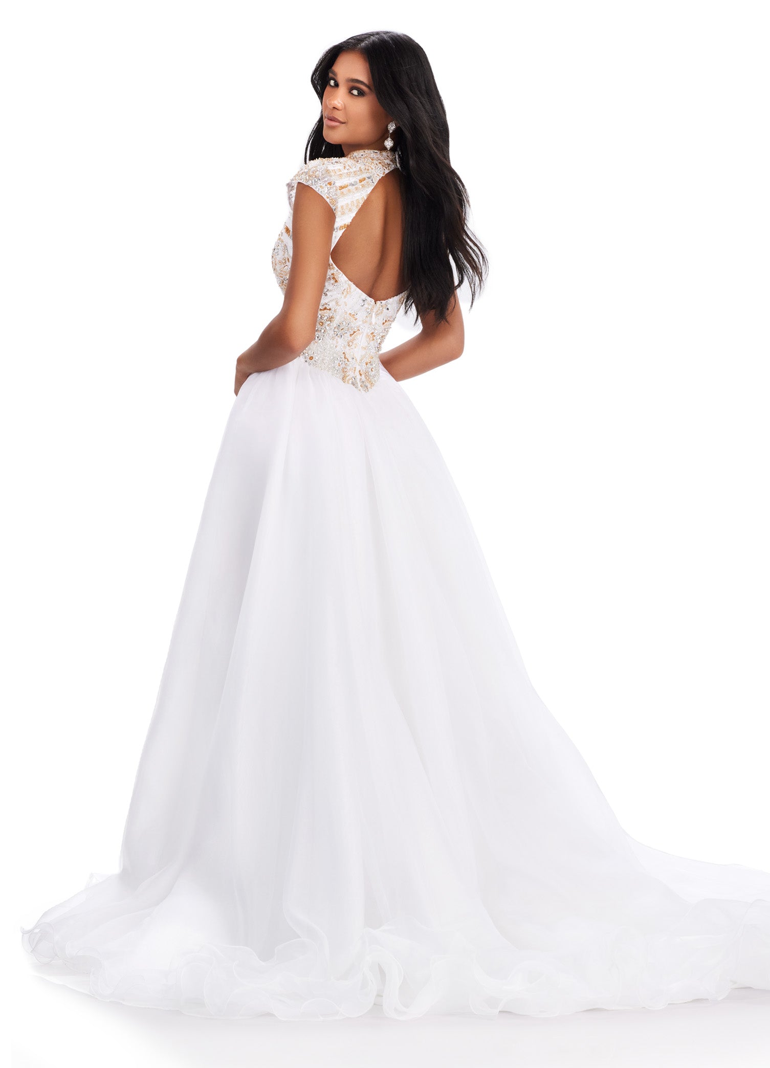 Cap Sleeves Ball Gown Organza Wedding Dress