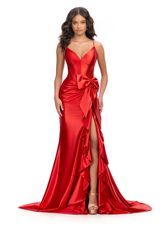 Ashley Lauren 11638 Prom Dress Corset Bow Ruffle Formal Pageant Gown