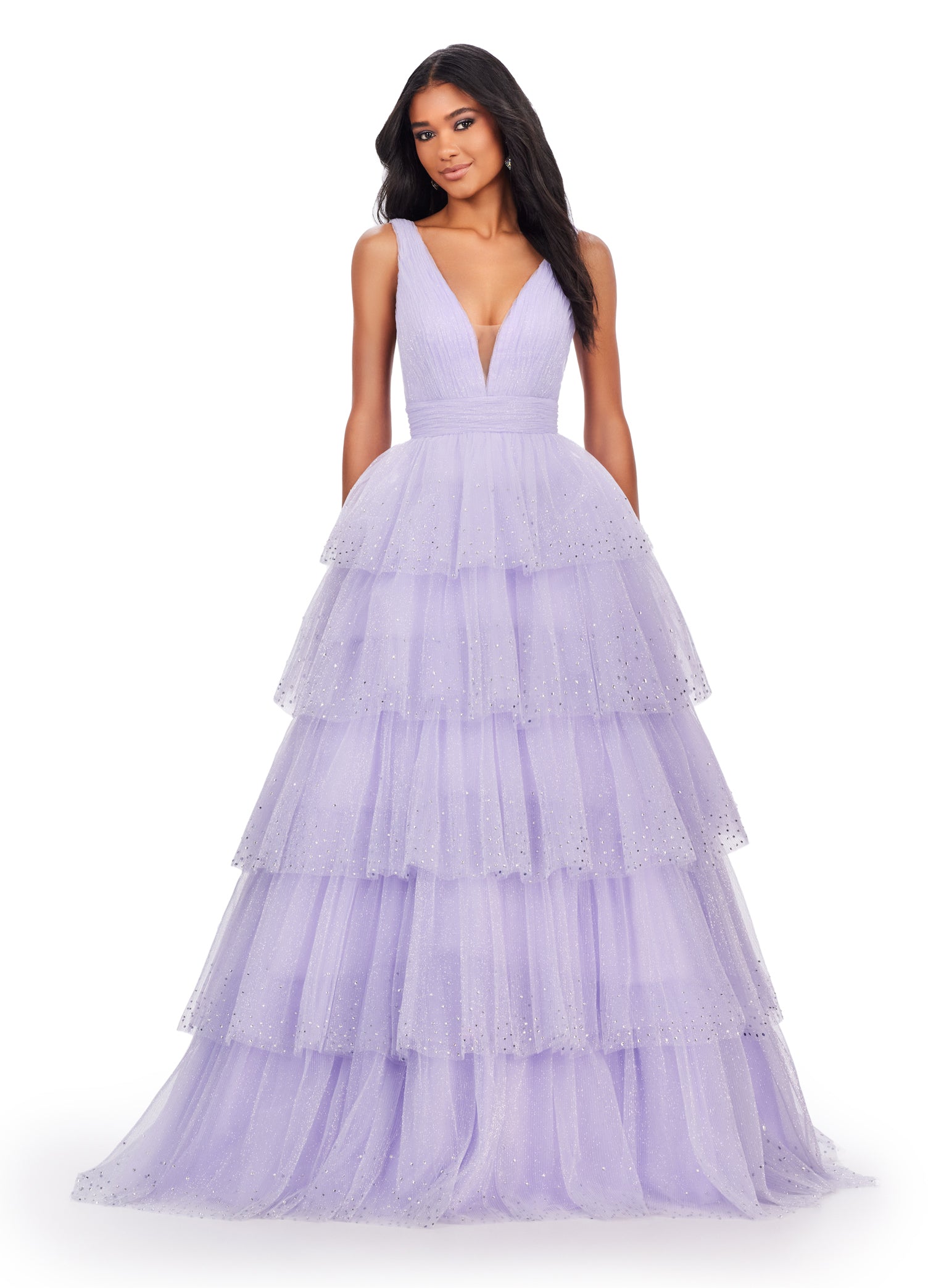 Ashley Lauren 11672 Long Layered Tulle Crystal Ball Gown Prom Dress Formal  Pageant