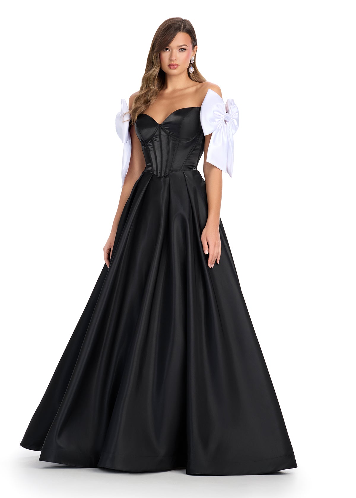 Elevate your pageant style with the Ashley Lauren 11871 long dress. This stunning gown features an off-the-shoulder neckline, a flattering corset bodice, and a chic A-line silhouette with pockets. The elegant long bow adds a touch of sophistication. Perfect for making a statement on stage.

Sizes: 00-18