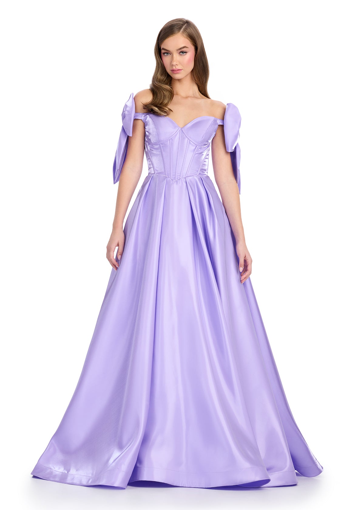 Elevate your pageant style with the Ashley Lauren 11871 long dress. This stunning gown features an off-the-shoulder neckline, a flattering corset bodice, and a chic A-line silhouette with pockets. The elegant long bow adds a touch of sophistication. Perfect for making a statement on stage.

Sizes: 00-18