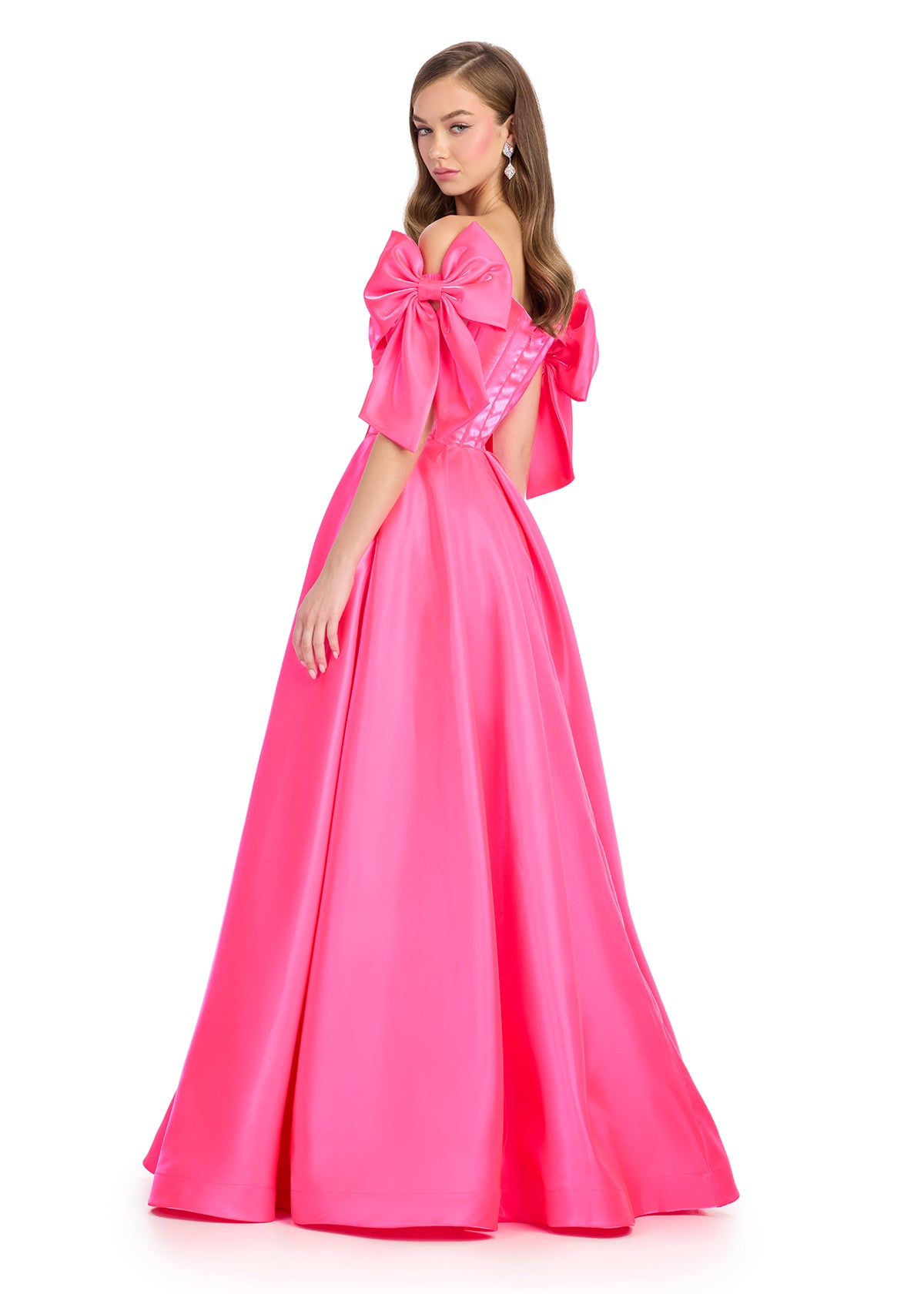 Elevate your pageant style with the Ashley Lauren 11871 long dress. This stunning gown features an off-the-shoulder neckline, a flattering corset bodice, and a chic A-line silhouette with pockets. The elegant long bow adds a touch of sophistication. Perfect for making a statement on stage.

Sizes: 00-18