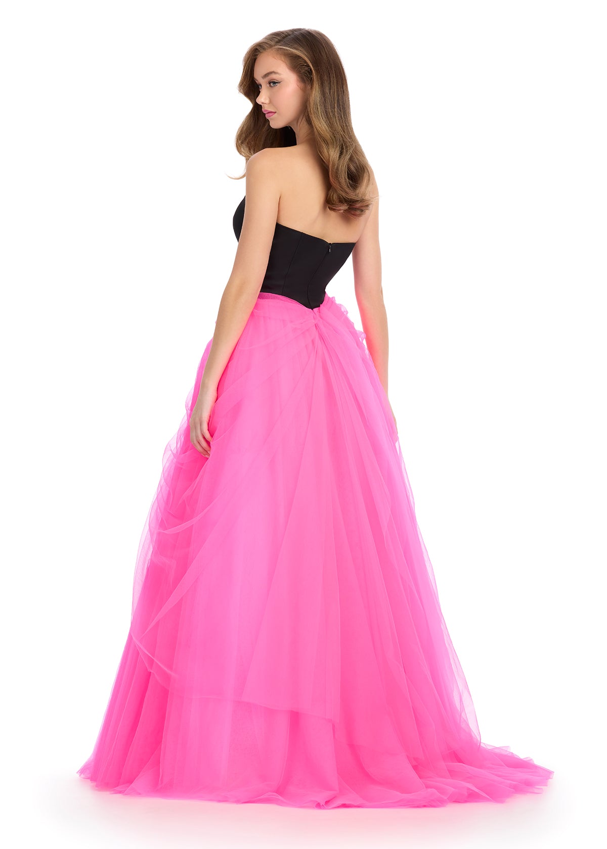 Expertly crafted for a flawless silhouette, the Ashley Lauren 11984 dress features a Satin V neck, A Line cut, and Tulle draping for a stunning A line prom dress. The exquisite ballgown design adds elegance to your look, making it perfect for pageants.&nbsp;Bold and fabulous! Turn heads in this striking strapless ball gown. Featuring a satin bodice, sweetheart neckline and draping tulle skirt, this gown certainly has our attention!