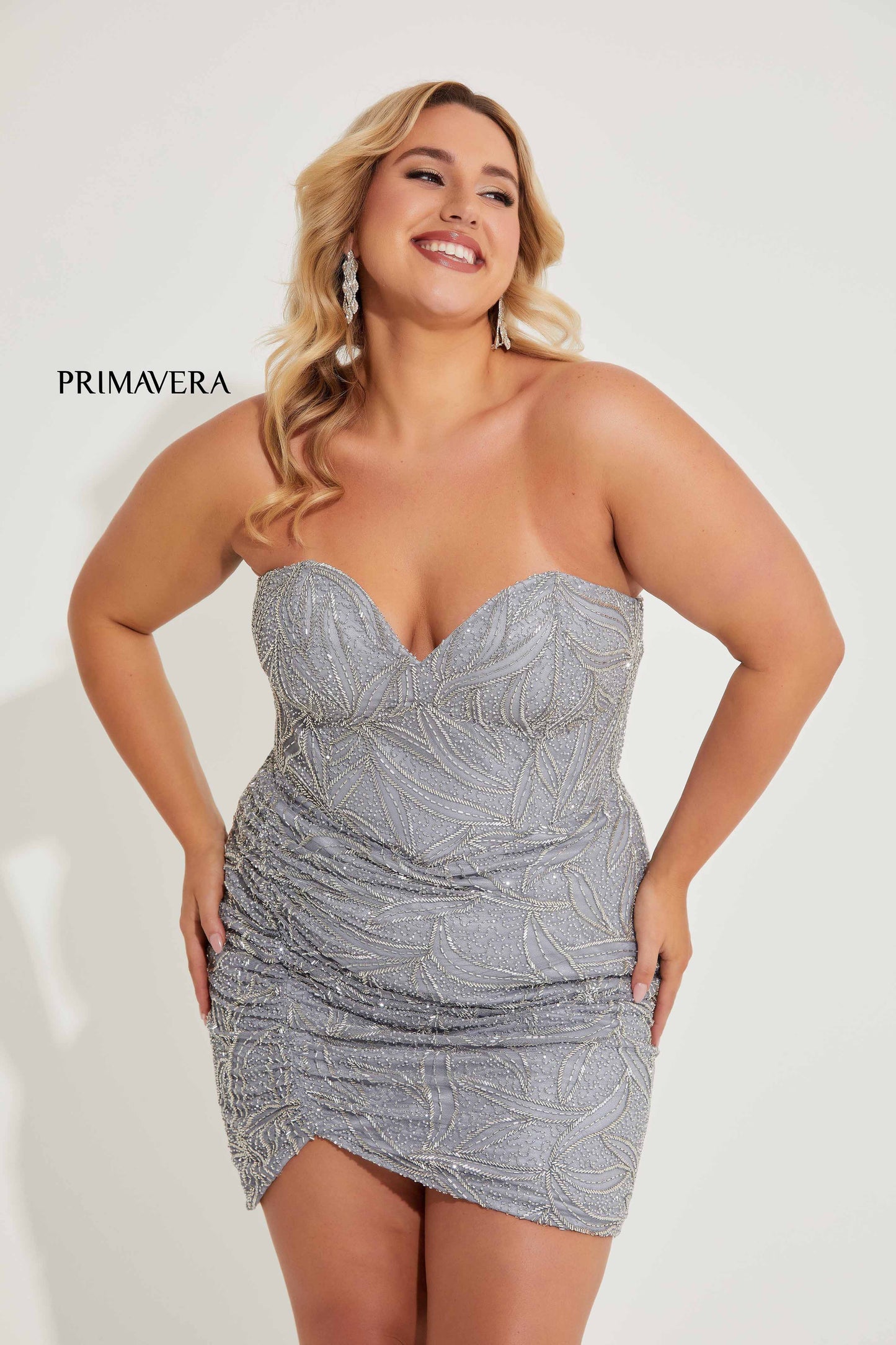 Primavera Couture 14068 Strapless Plus Sized Cocktail Dress Sequined