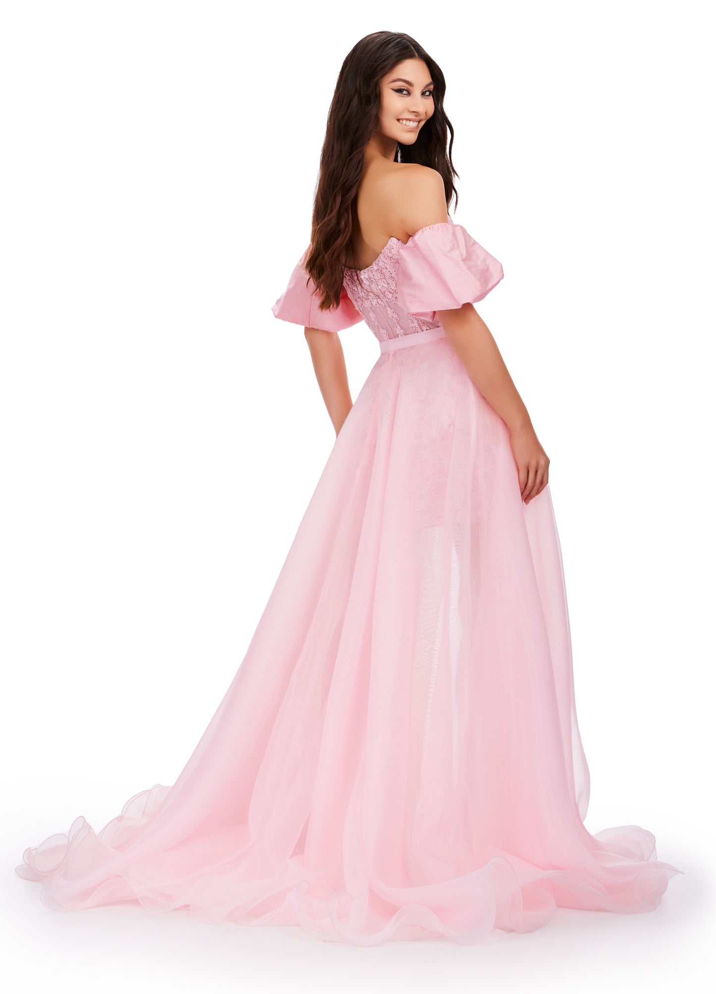 Ashley Lauren 1740  Long Organza Overskirt Wire Hem Pageant Prom Layers
