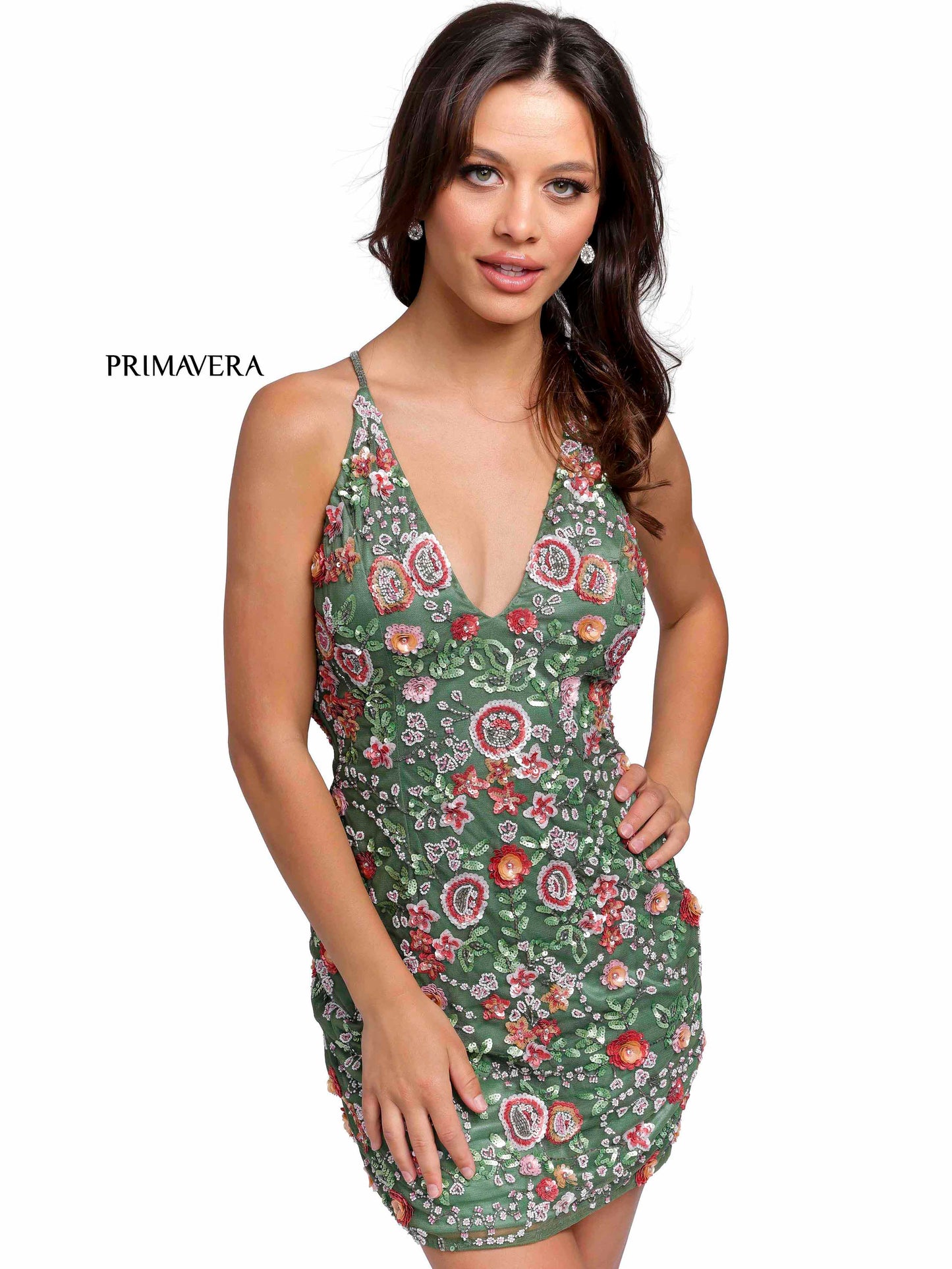 Primavera Couture 1938 Sequin 3D Floral Cocktail Dress Homecoming Backless Formal Gown