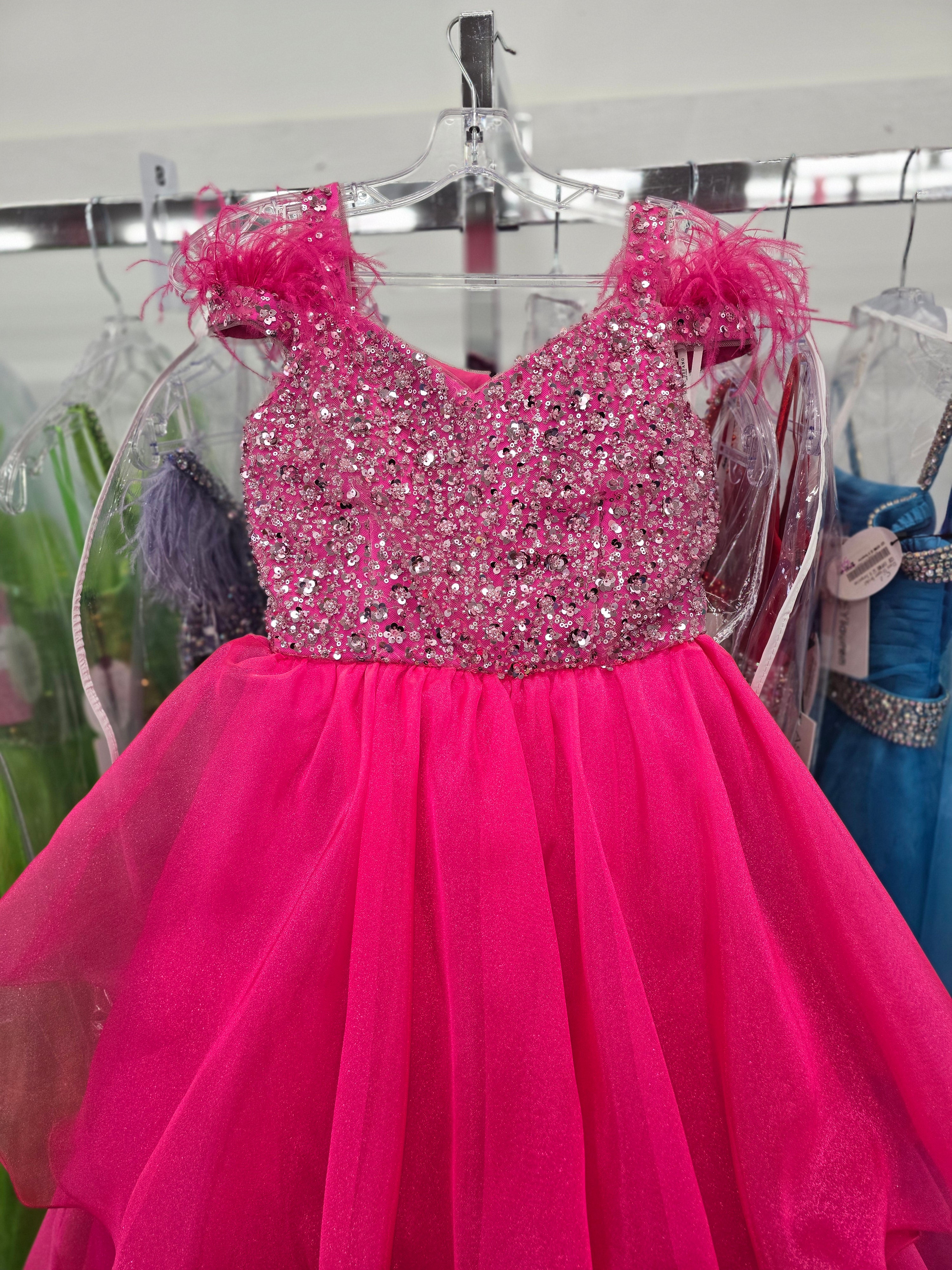 Girls pageant dress size offers 12 sequined lace up back hot pink and orange