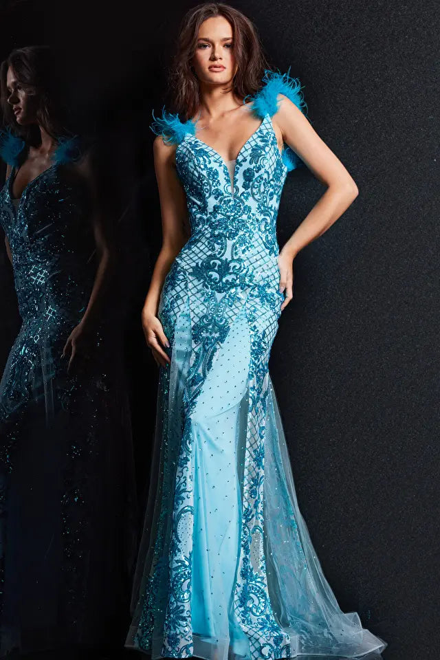 jovani feather gown