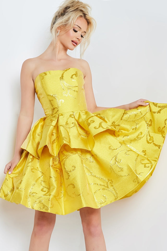 Yellow strapless sales homecoming dress