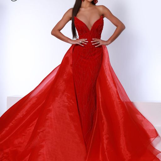 Johnathan Kayne 2555 Long Prom Dress Velvet Pageant Full Organza Layered  Overskirt