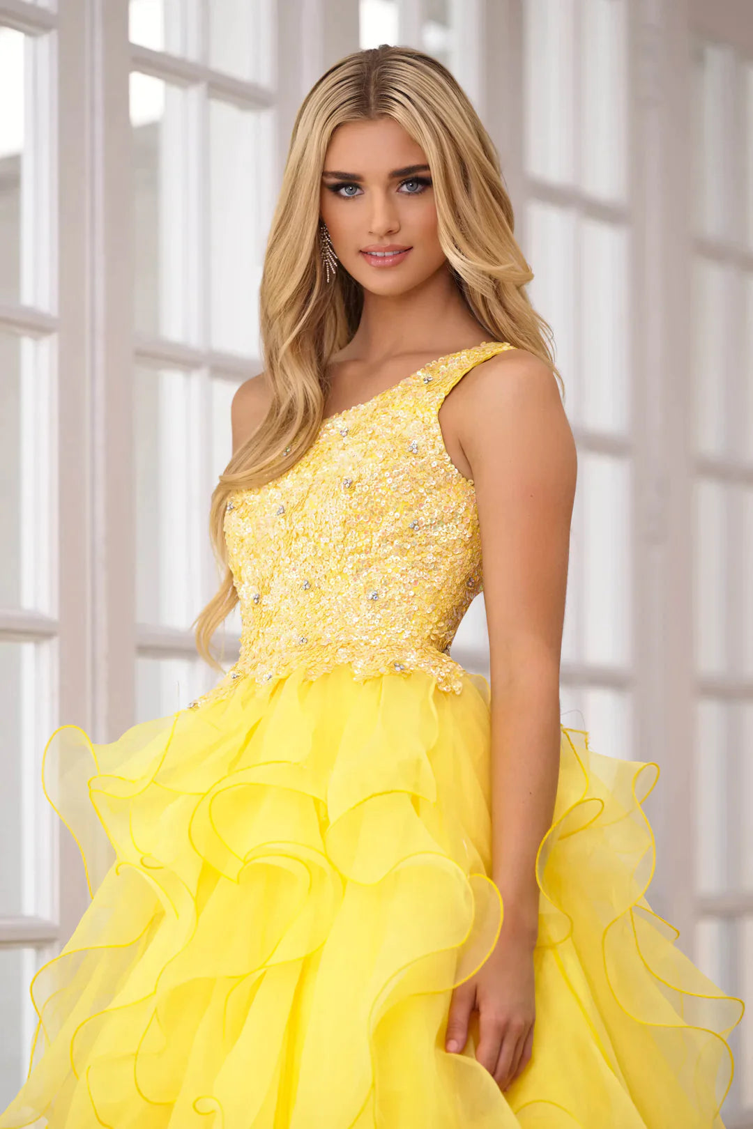 Yellow Feather Prom Dress