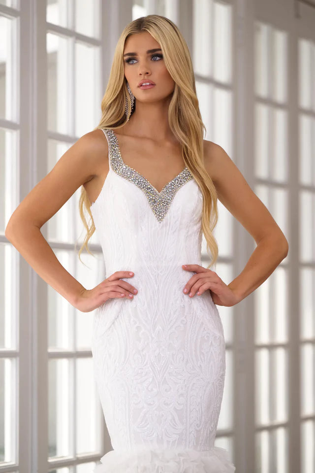 Ava Presley 28596 Mermaid Layered Ruffle Long Prom Sequin Dress