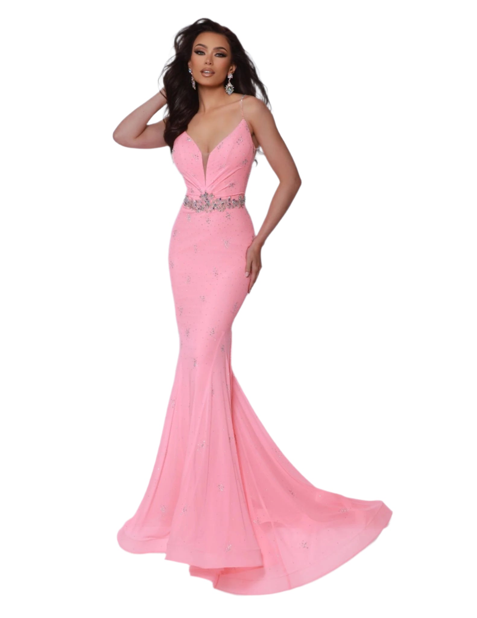 This Johnathan Kayne 3008 prom dress is a stunning choice for any formal event. Its mermaid silhouette and V-neckline flatter the figure, while the backless design adds a touch of elegance. Adorned with crystal details, this dress is sure to make you stand out.&nbsp;On the hunt for a dress that screams sophistication with a side of sass? Well look no more! Behold this show-stopping number with a jaw-dropping open back and strap detail that will have everyone talking about your killer style.

Sizes: 00-16

C