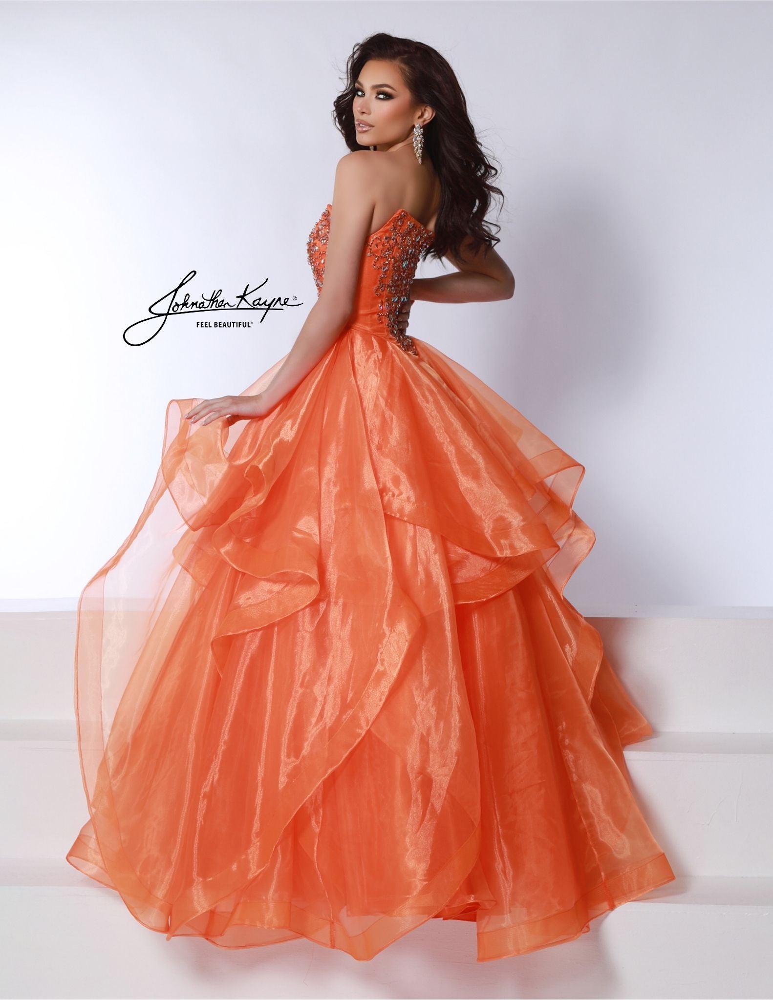 Johnathan Kayne 3036 Crystal V Neck Layer Prom Dress Puff Sleeve Ballgown  Pageant