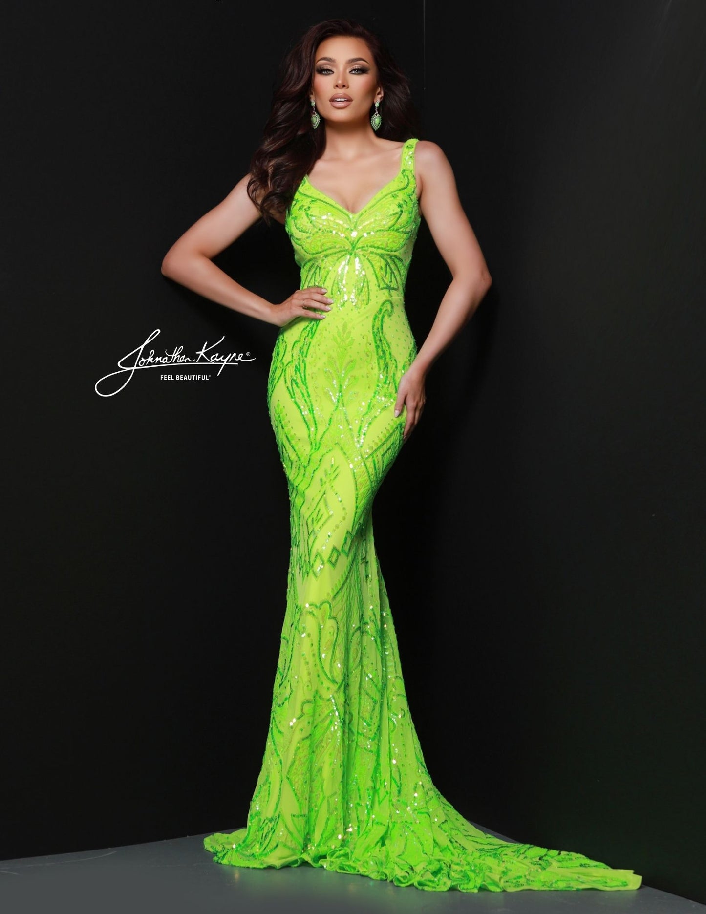 Johnathan Kayne 3037 Sequin Powermesh Prom Dress Evening Gown Fit and Flare Backless Corset