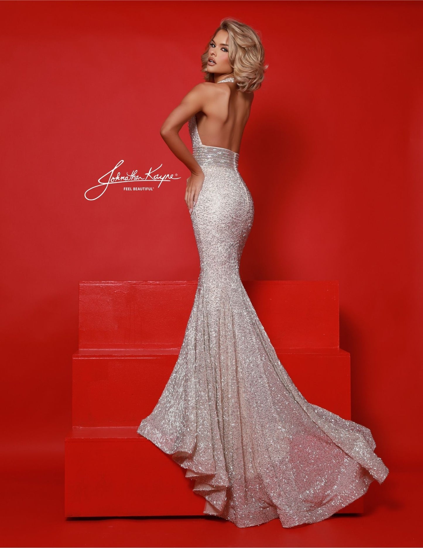 Johnathan Kayne 3090 Beaded Crystal Halter Pageant Dress Mermaid Evening Gown