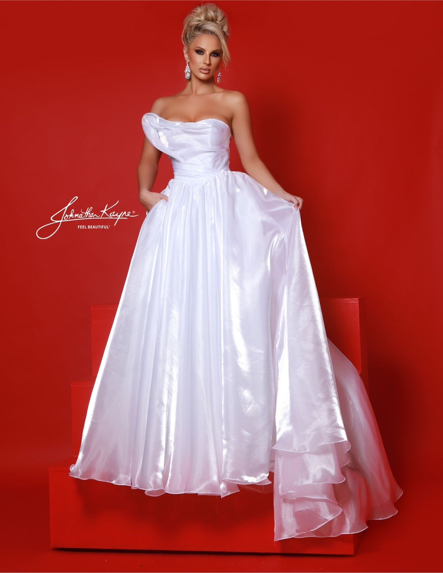 Johnathan Kayne 3102 Mirror Organza Prom Dress Ball Gown Strapless Princess Waist Evening Gown