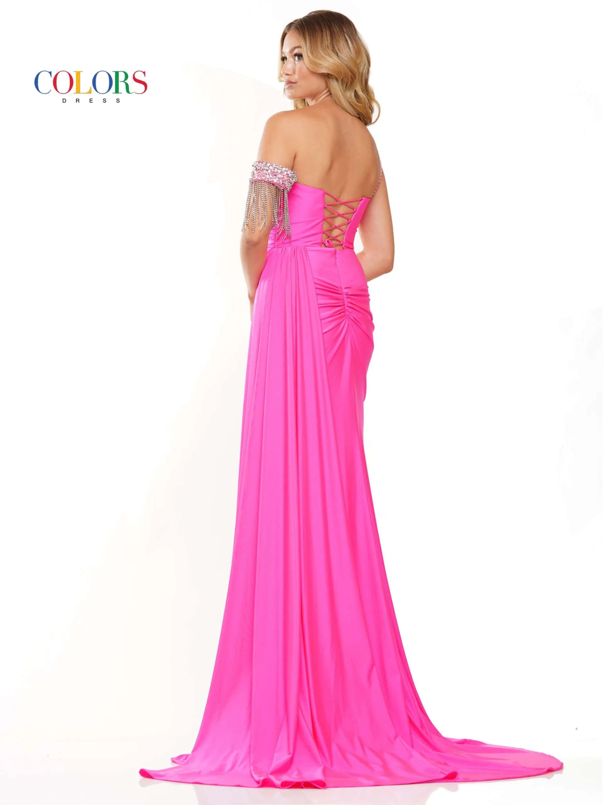 Colors Dress 2405 Fitted One Shoulder Feather Embellished Long Prom Dr –  Glass Slipper Formals