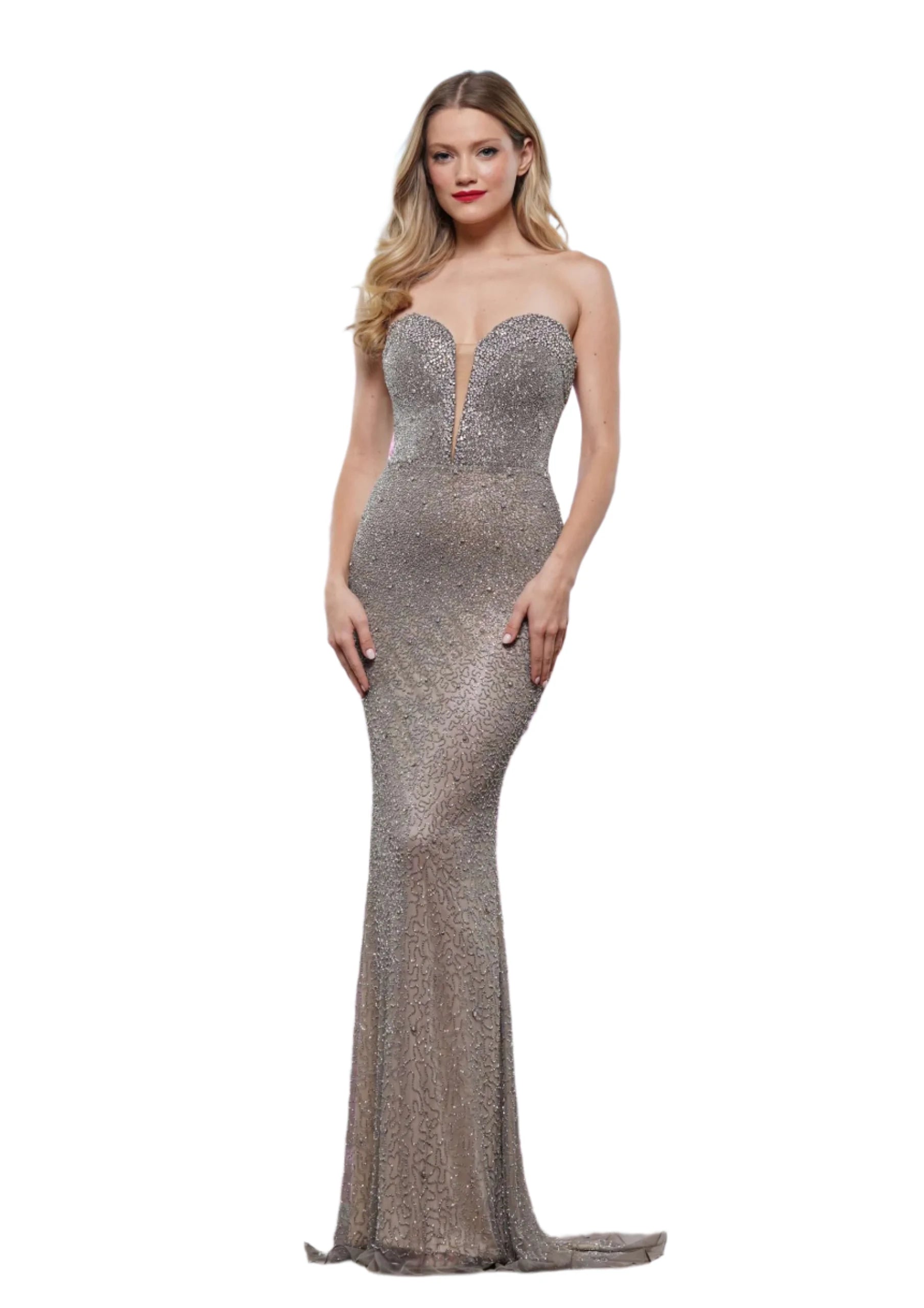 Expertly crafted with exquisite beadwork and a beautiful sweetheart neckline, this Colors Dress 3559 dress is the perfect choice for any formal or pageant event. The V-neckline adds a touch of elegance to the crystal detailing, making this gown a must-have for any fashion-forward woman.