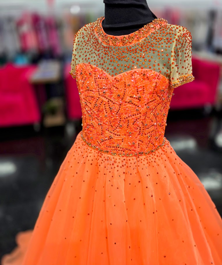 Orange net gown hot sale