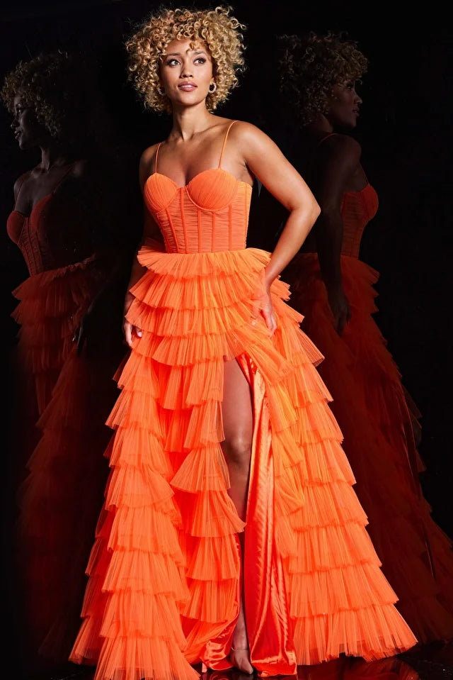Jovani 38277 Long Prom Dress Corset A-line Tulle Layered Skirt