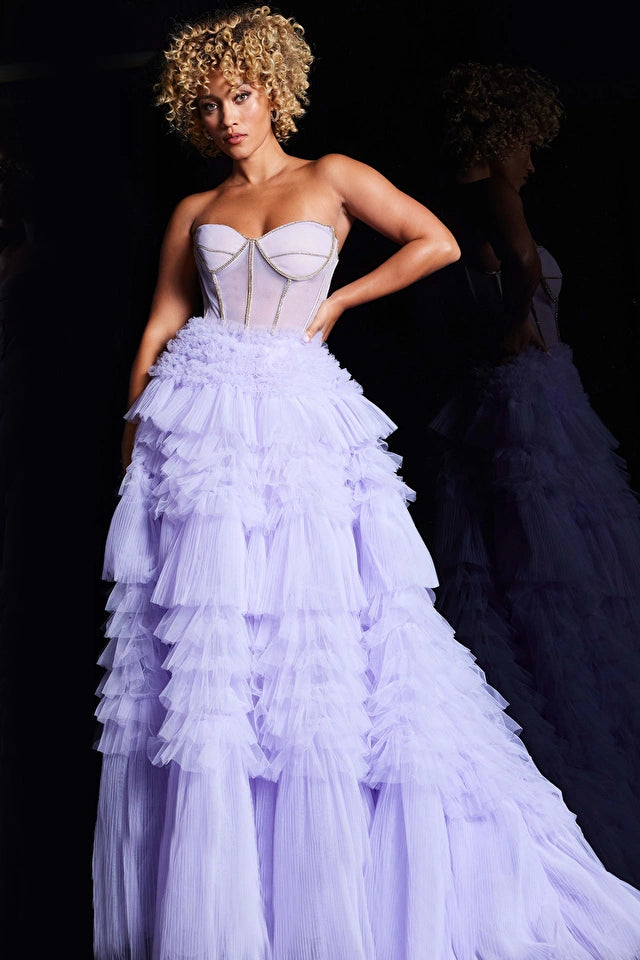 Jovani 38539 Long Prom Dress Corset Ballgown Layered Ruffles Sweetheart  Neckline Crystals Formal Pageant Gown