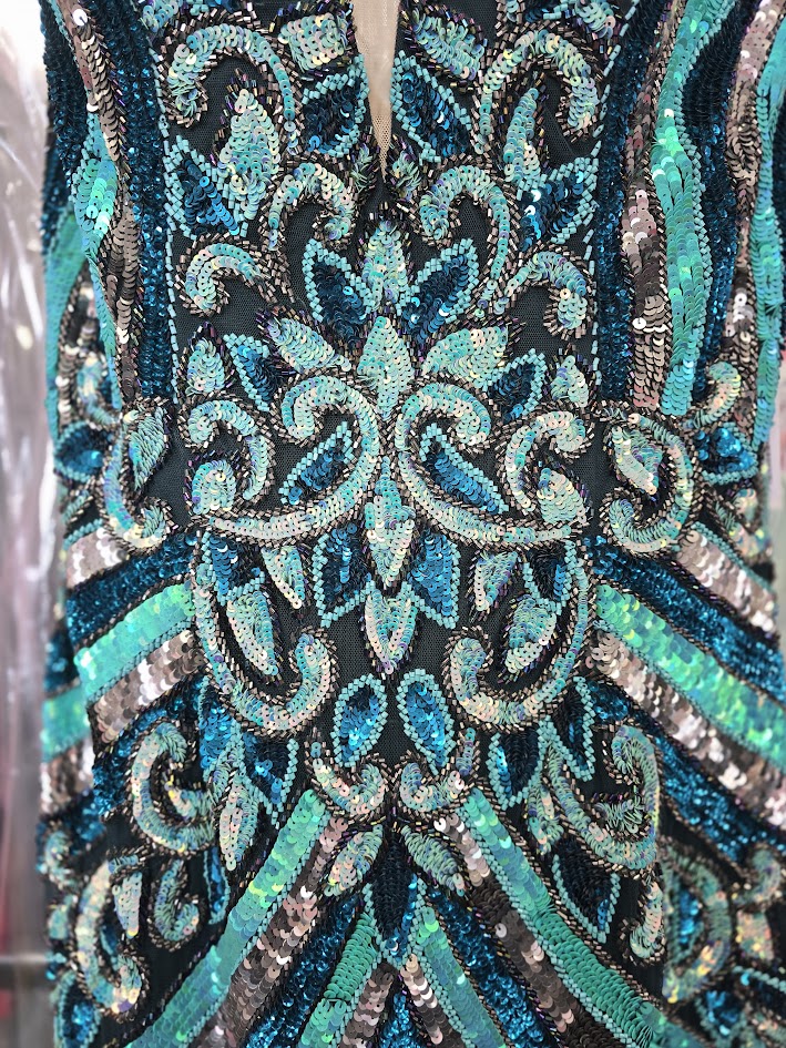 Jovani 38707 Size 12 Dark Green Beaded Strapless Peak Point Prom Dress Maxi Slit Pageant Gown Sequin Gown