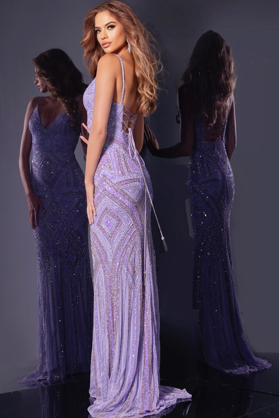 Jovani 38848 Long Beaded Sequin Prom Dress Formal Corset Gown Pageant Glass Slipper Formals