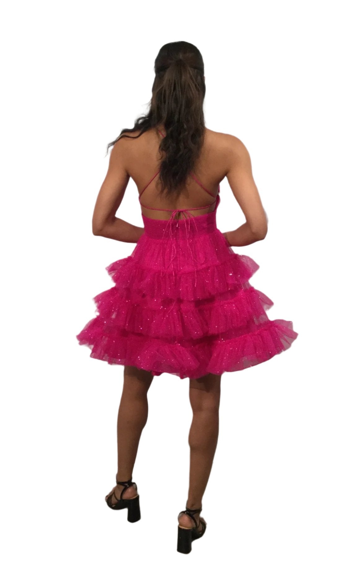 Jovani 39655 Short Layer Tulle Shimmer Homecoming Dress Flared Cocktail Dress Corset Backless