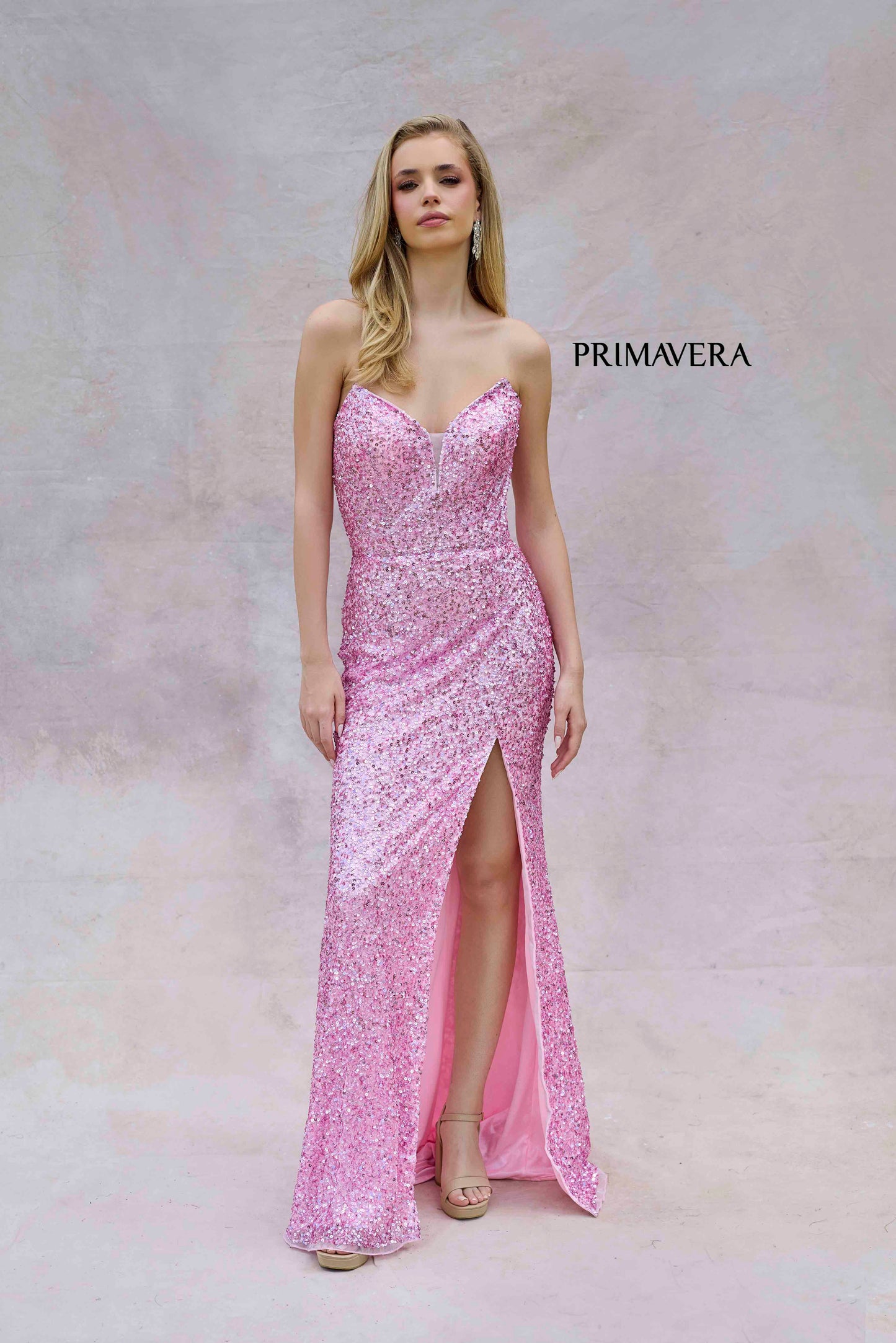 Primavera Couture 4192 Size 0,8 Azurre Sequin Strapless Prom Dress Peak Point Pageant Gown Slit Formal