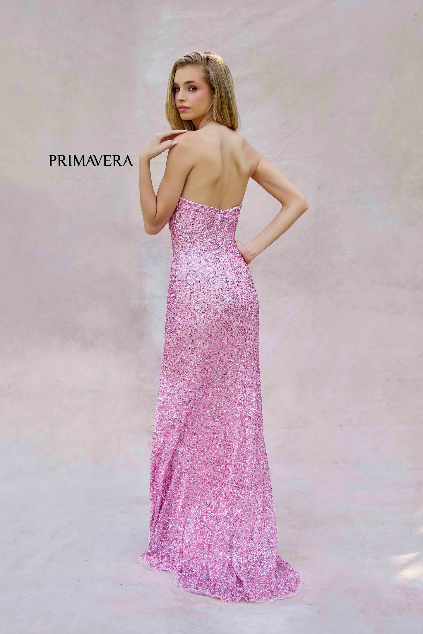 Primavera Couture 4192 Size 0,8 Azurre Sequin Strapless Prom Dress Peak Point Pageant Gown Slit Formal