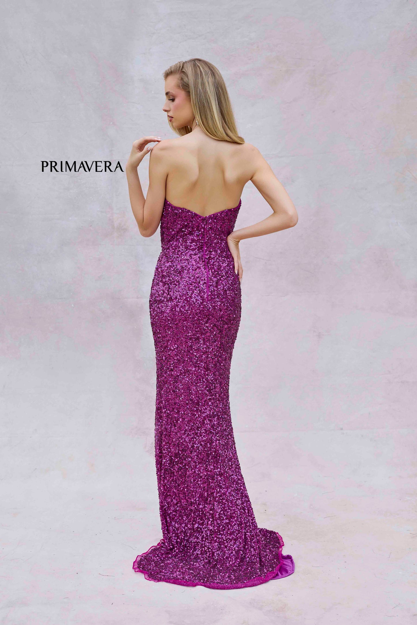 Primavera Couture 4192 Size 2,4,6 Candy Pink Sequin Strapless Prom Dress Peak Point Pageant Gown Slit Formal