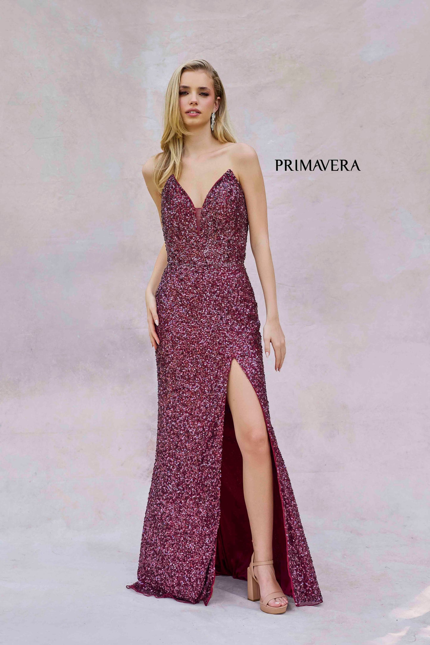 Primavera Couture 4192 Size 0,8 Azurre Sequin Strapless Prom Dress Peak Point Pageant Gown Slit Formal