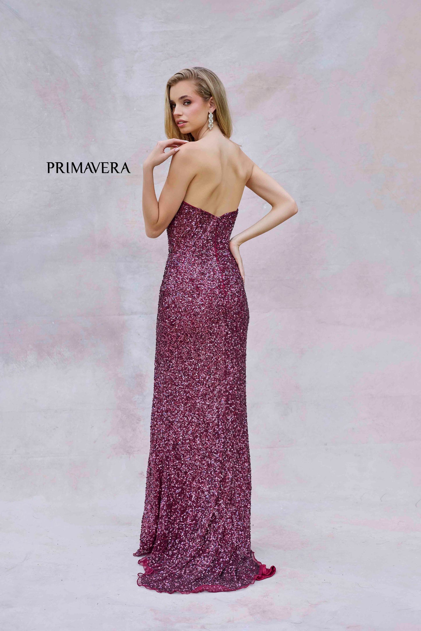 Primavera Couture 4192 Size 0,8 Azurre Sequin Strapless Prom Dress Peak Point Pageant Gown Slit Formal