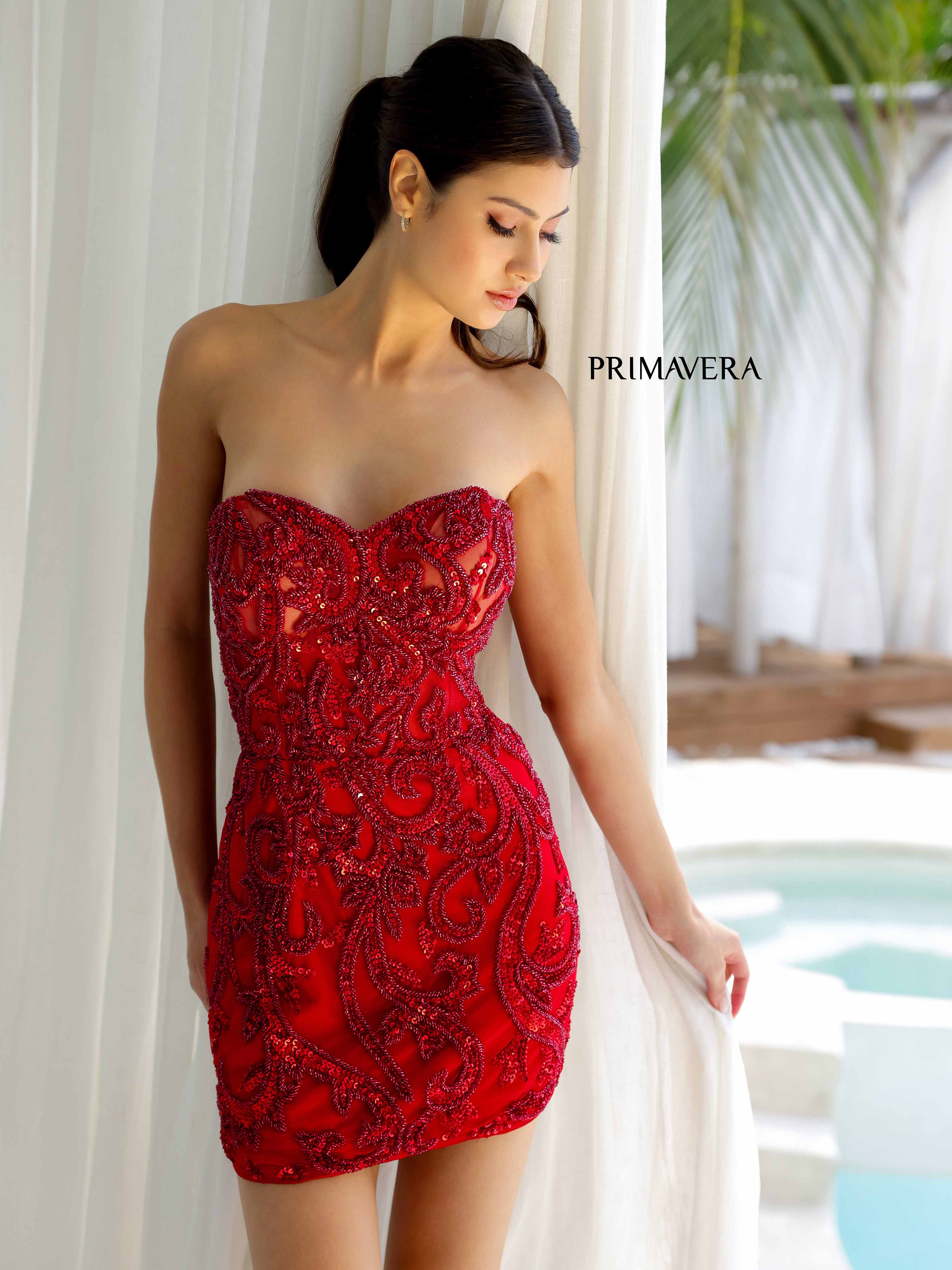 Primavera Couture 4227 Size 0 Red Strapless Neckline Cocktail Dress Be Glass Slipper Formals