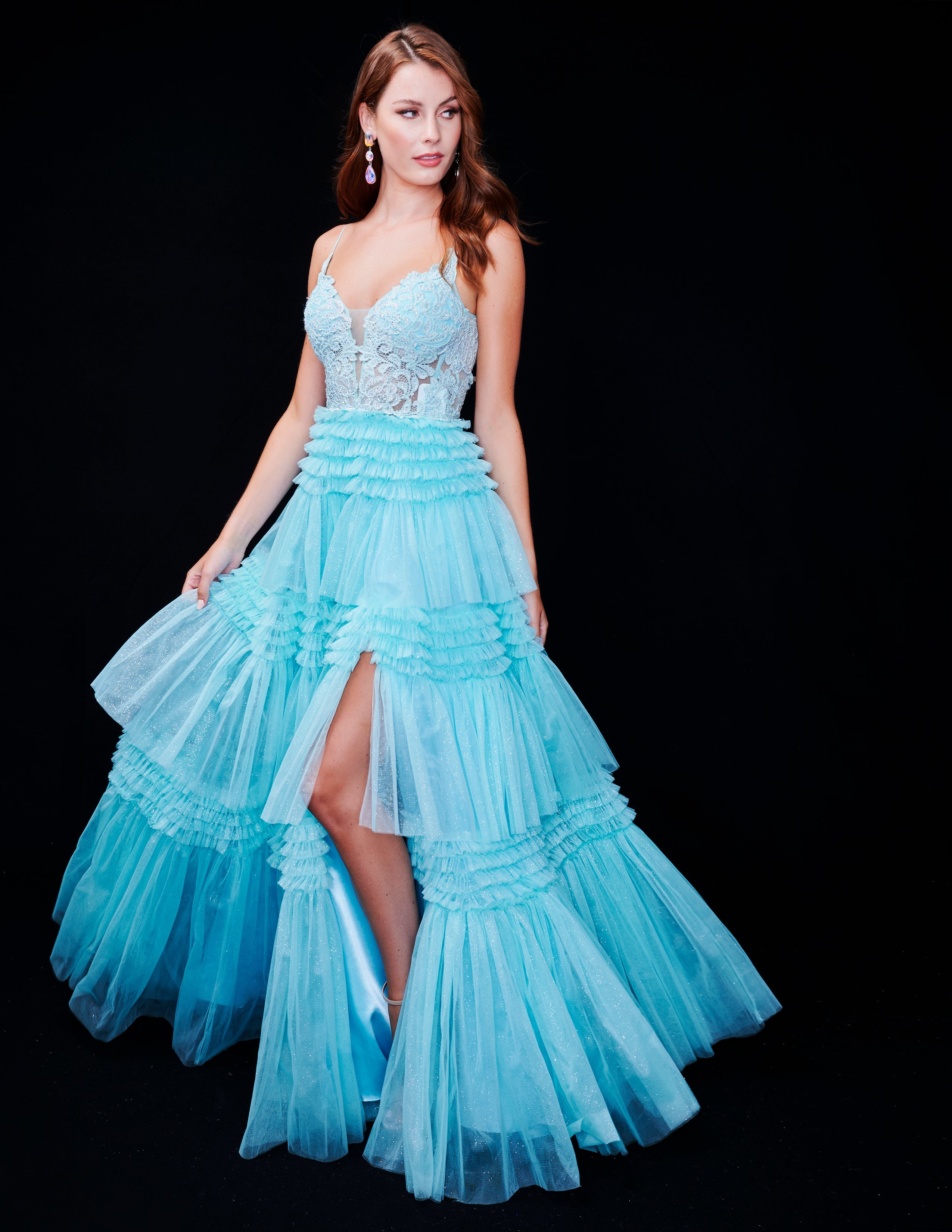 Nina Canacci 4418 Size 4 Mint Sheer Lace Corset Prom Dress Layer A Lin Glass Slipper Formals