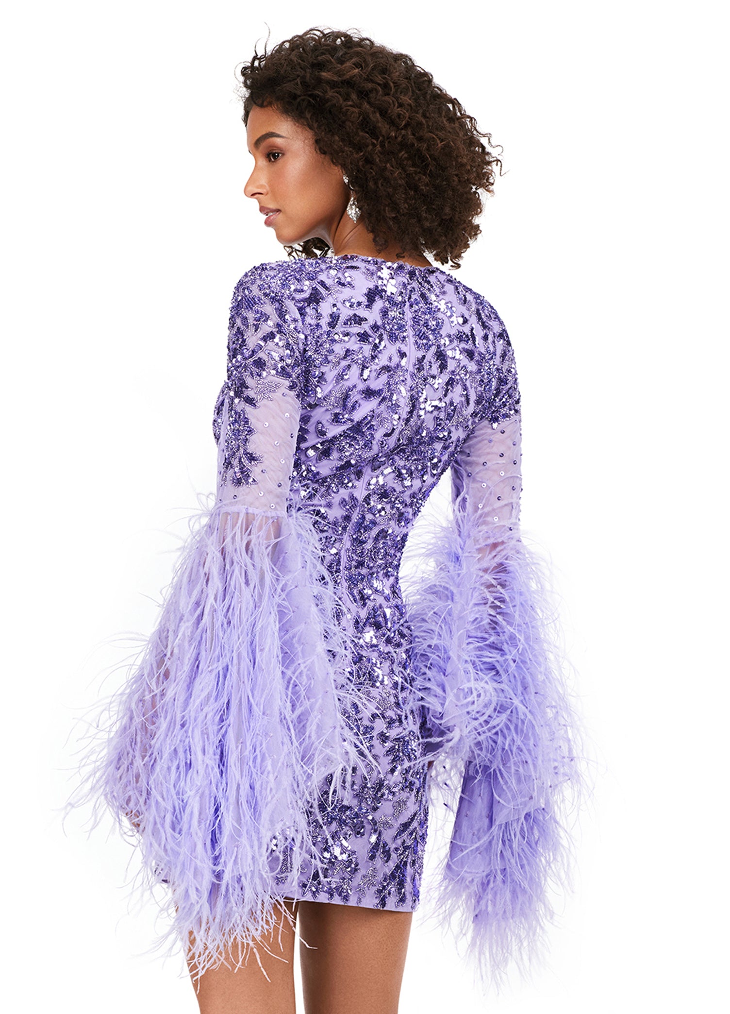 Long Bell Sleeve Feather Gown