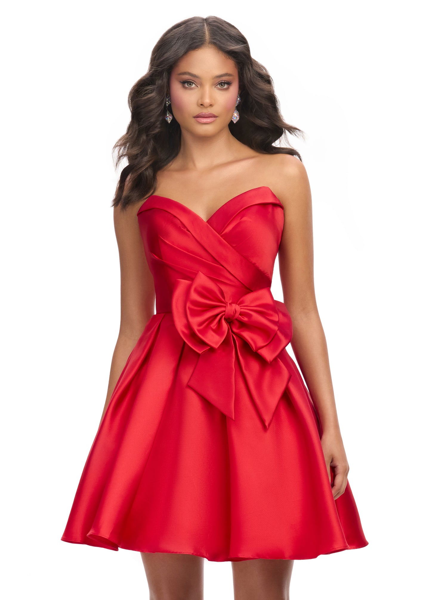 Ashley Lauren 4783 Sweetheart Neckline Cocktail Dress Ruched Bodice Mikado A Line Skirt Bow Hip