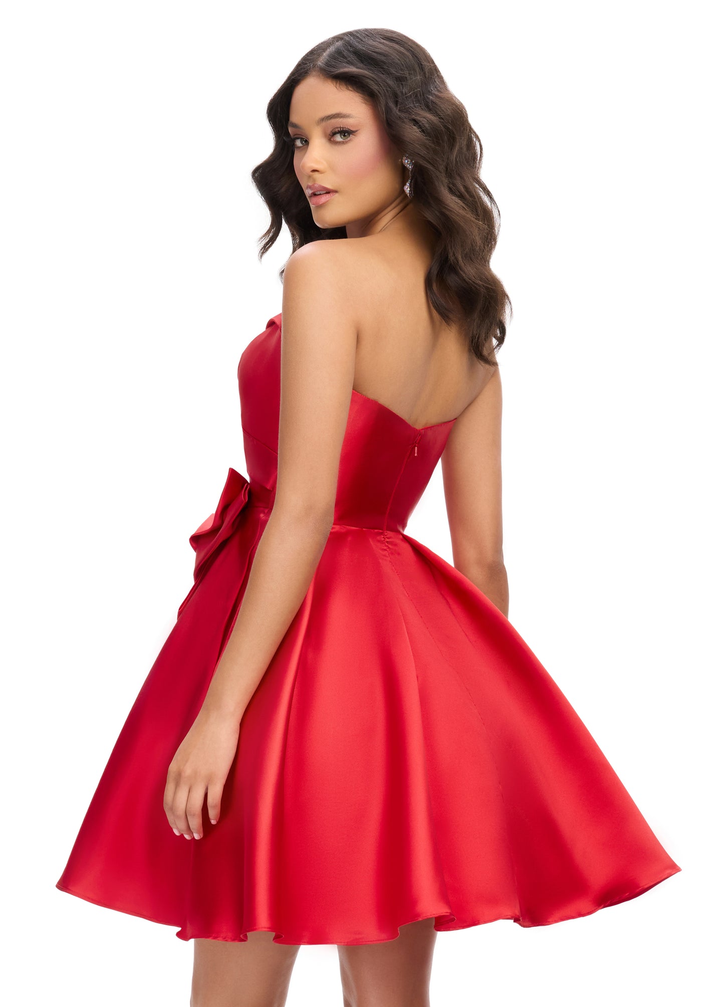 Ashley Lauren 4783 Sweetheart Neckline Cocktail Dress Ruched Bodice Mikado A Line Skirt Bow Hip