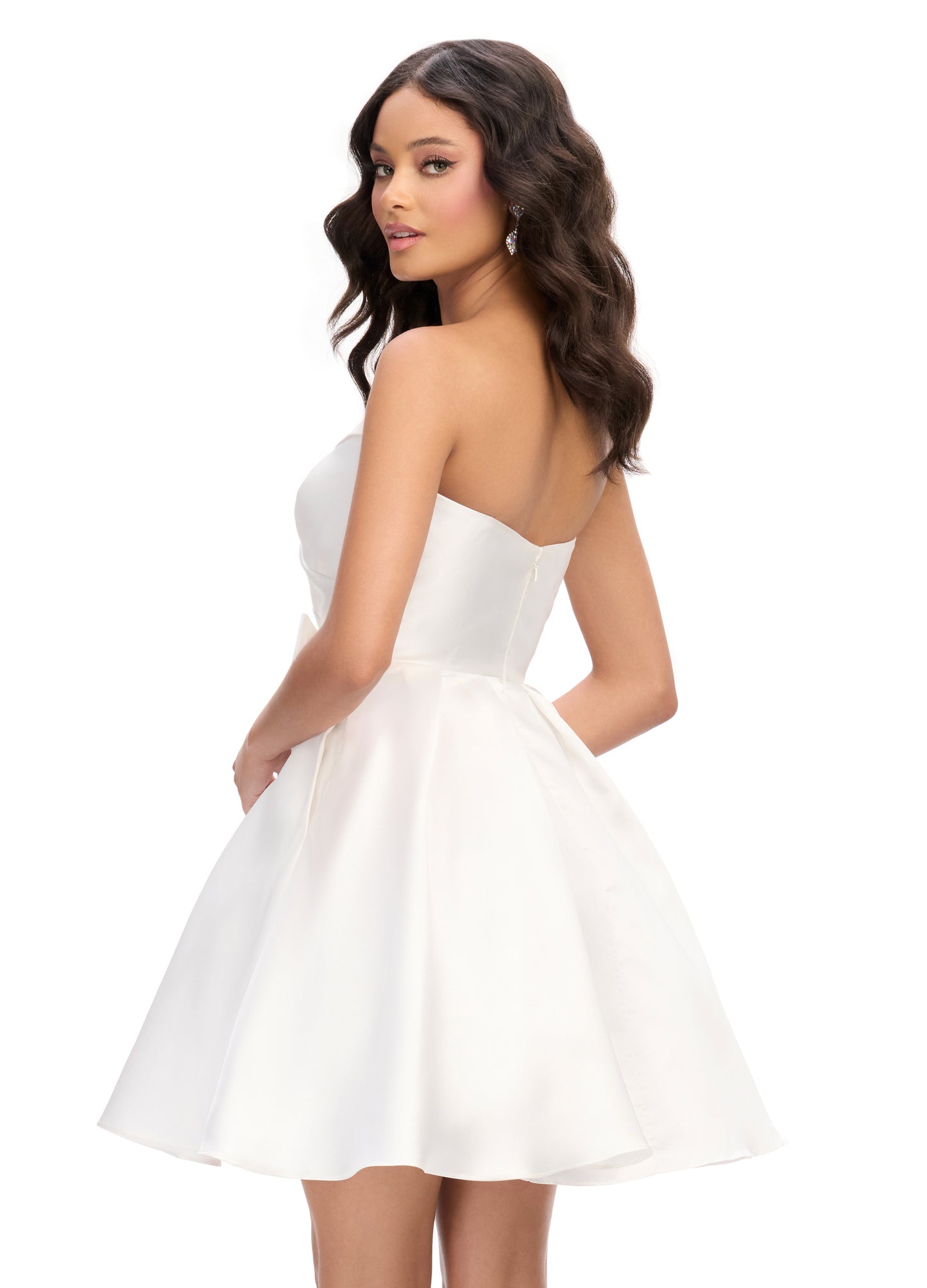 Ashley Lauren 4783 Sweetheart Neckline Cocktail Dress Ruched Bodice Mikado A Line Skirt Bow Hip