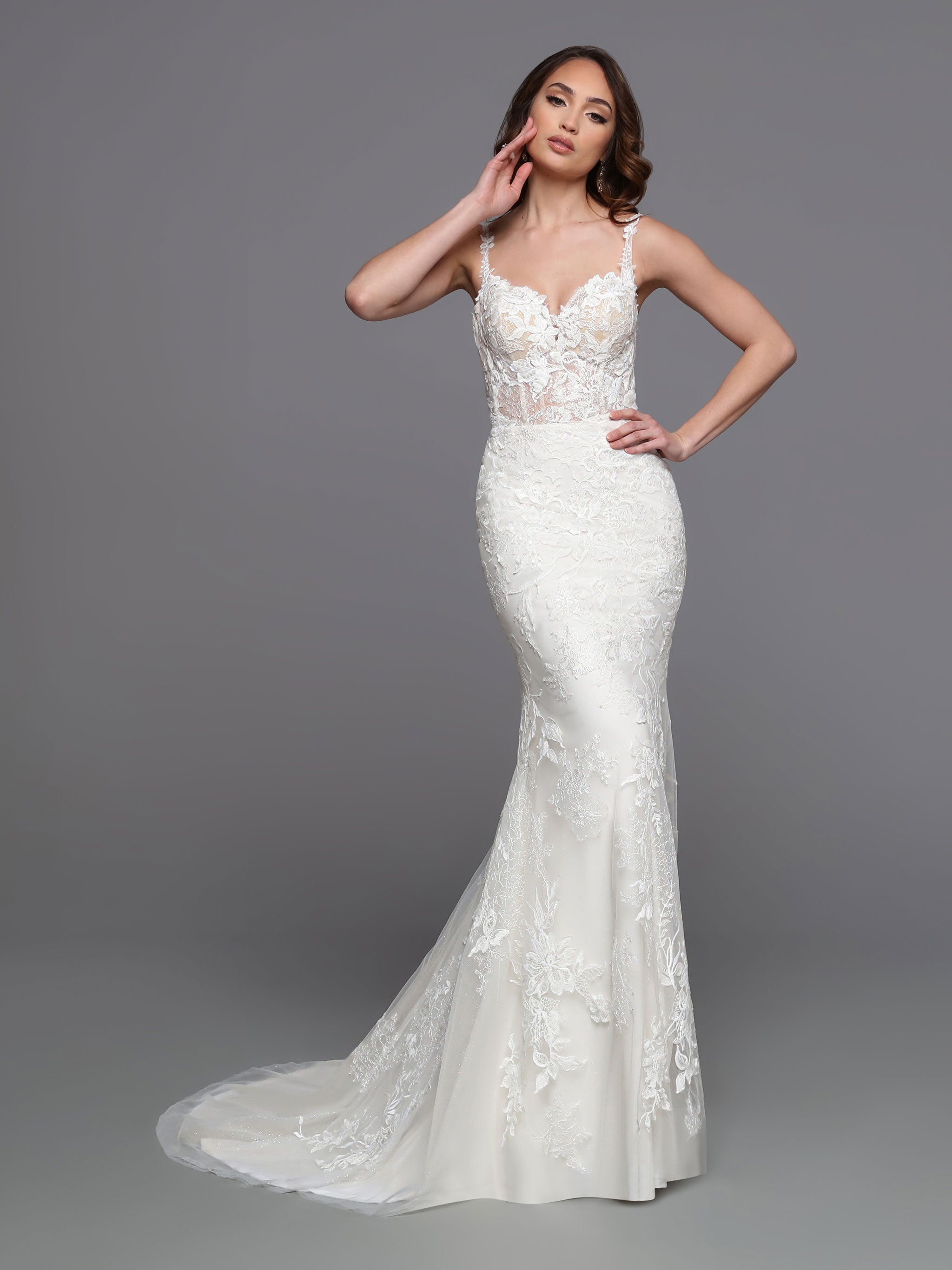 Davinci Bridal 50738 Long Lace Mermaid Wedding Dress Detachable