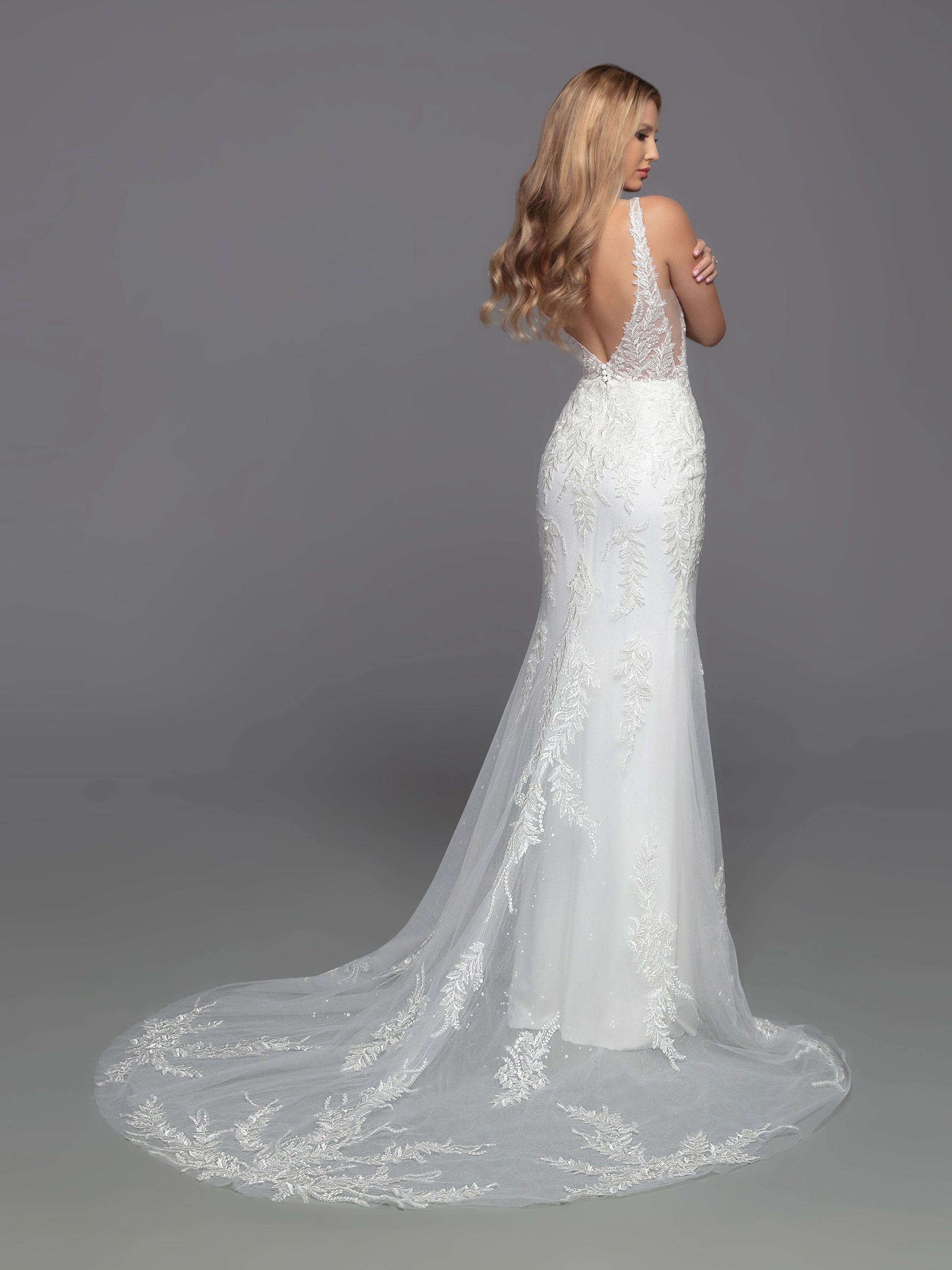 Sheer Beaded Back Wedding Dress