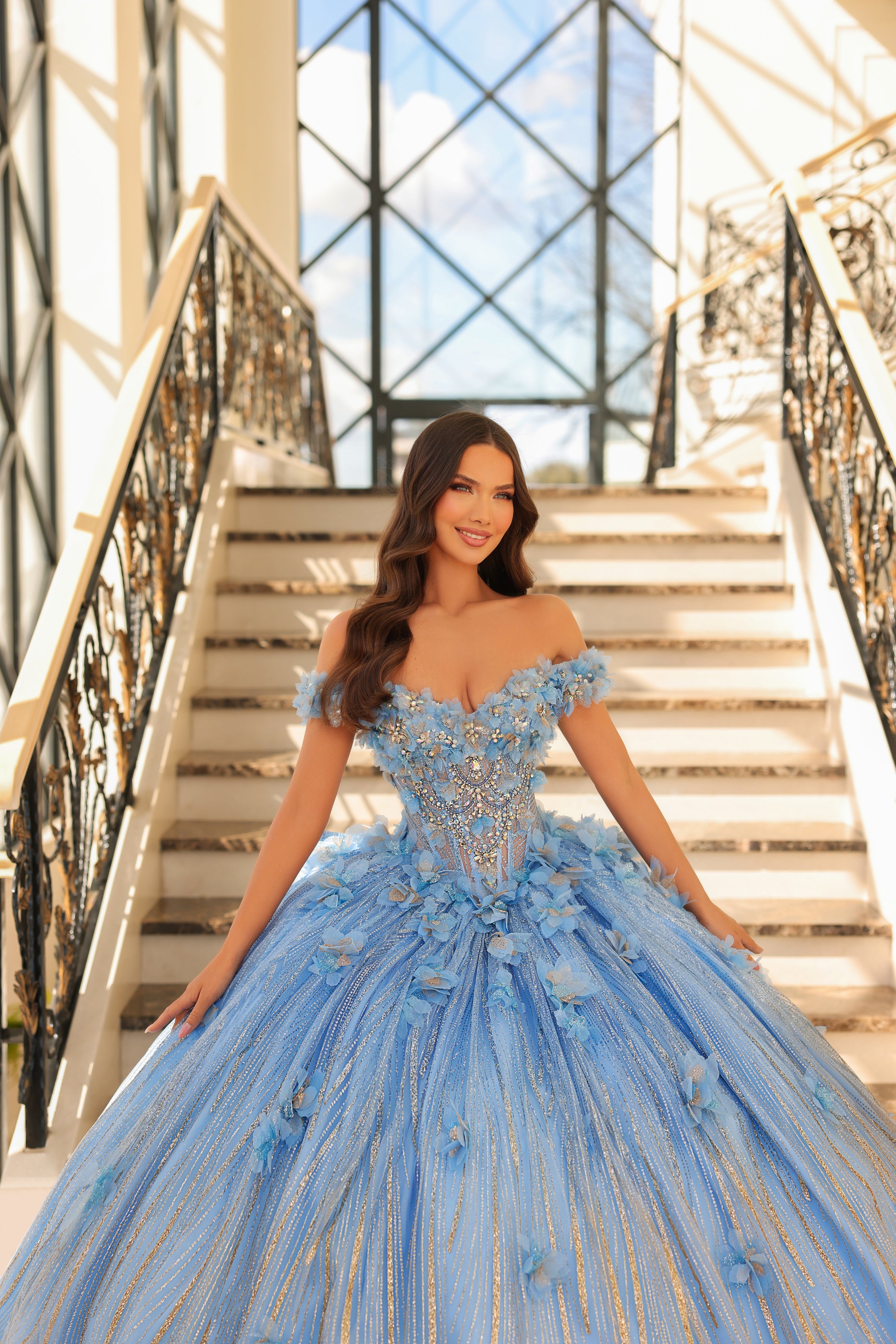 Blue fashion floral ball gown