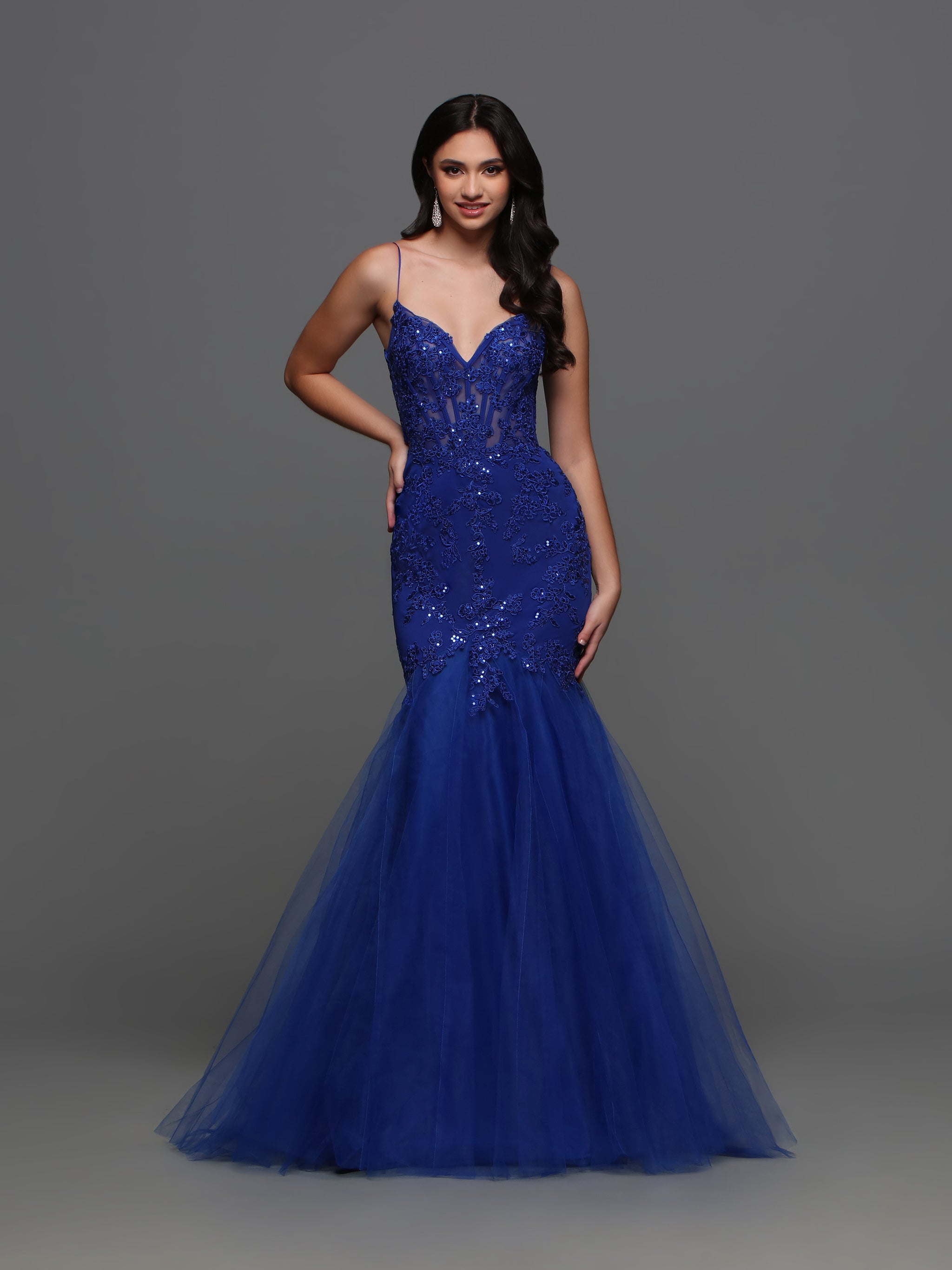 Candice Wang 72321 Fitted Lace Mermaid Prom Dress Sheer Corset Cut