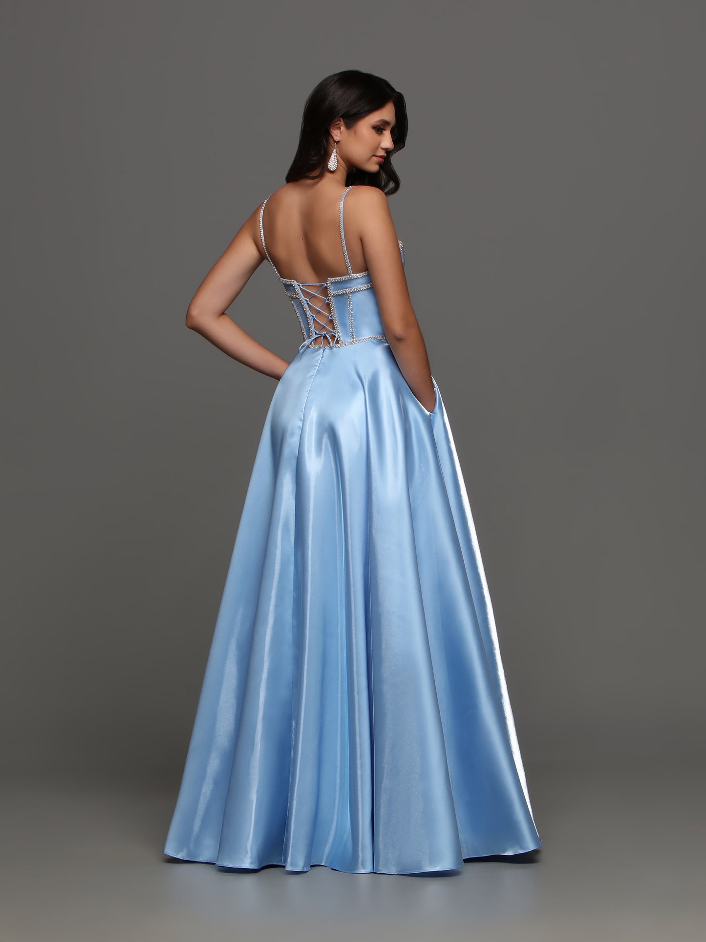 Candice Wang 72398 A Line Satin Maxi Slit Ballgown Prom Dress Corset C ...