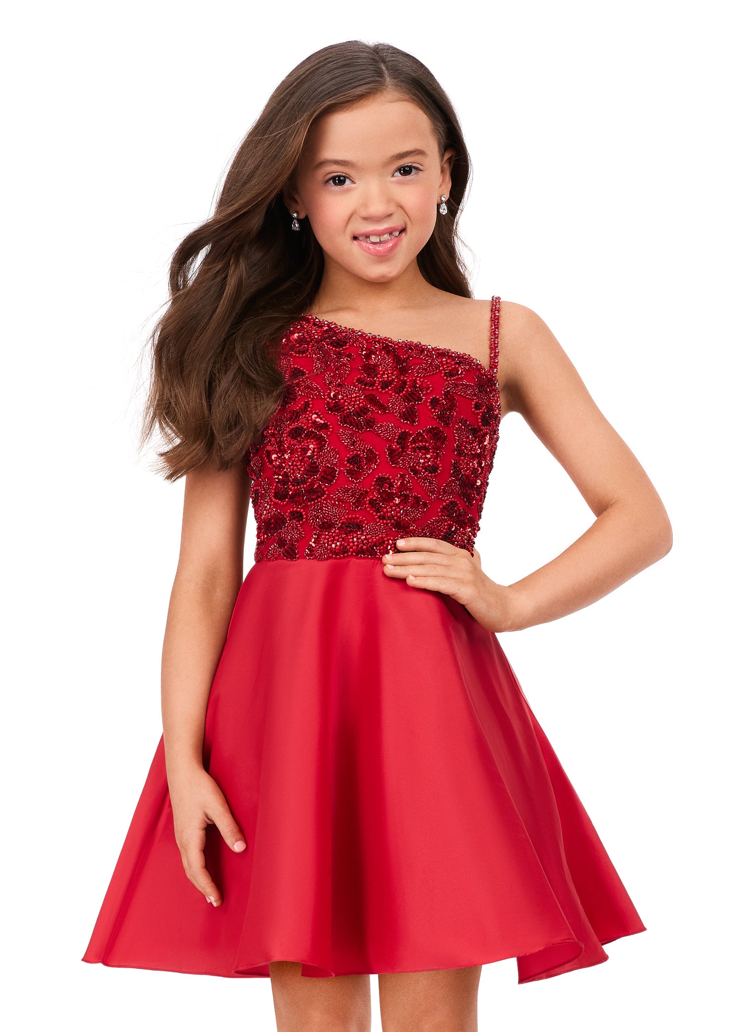 Ashley Lauren Kids 8199 One Shoulder Taffeta Fully Beaded Cocktail